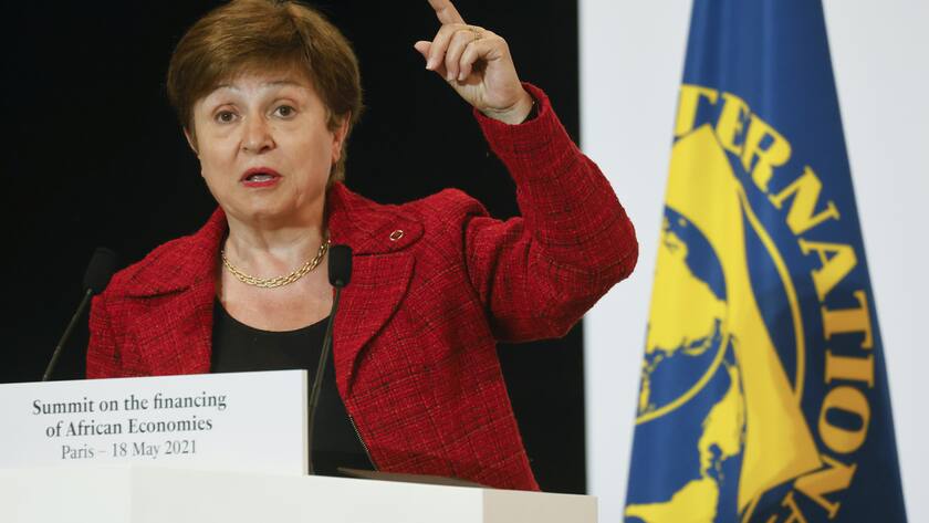 International Monetary Fund Managing Director Kristalina Georgieva speaks at the end of the Financing of African Economies Summit, in Paris.