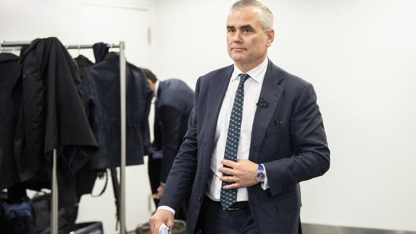 Thomas Gottstein, the new CEO of the Swiss bank Credit Suisse, reacts after the press conference of the full-year results of 2019 in Zurich, Switzerland, Thursday, Feburary 13, 2020. (KEYSTONE/Ennio Leanza).