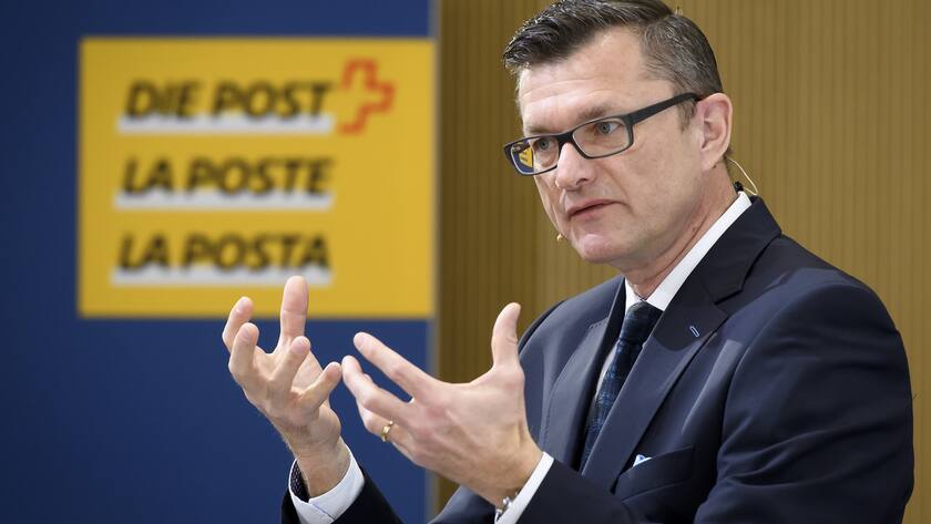 Hansruedi Koeng, CEO PostFinance AG, spricht waehrend der Bilanzmedienkonferenz die Post, am Donnerstag, 12. Maerz 2020, in Bern. (KEYSTONE/Anthony Anex)