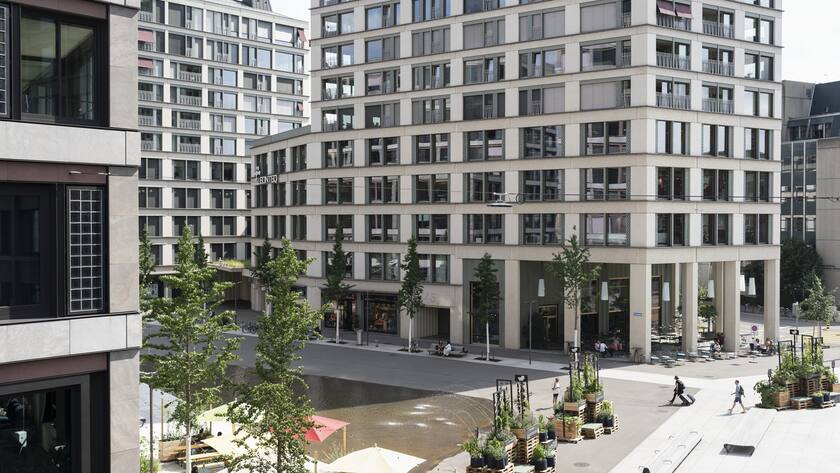 Gebaeude der Europaallee fotografiert am 20. August 2021 in Zuerich. (KEYSTONE/Gaetan Bally)