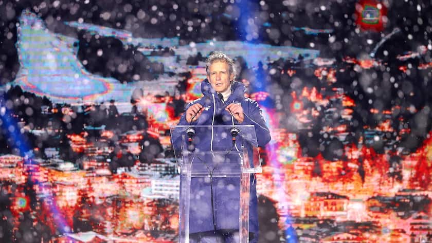 epa08994583 Alessandro Benetton, president of the Cortina Foundation 2021, delivers a speech during the opening ceremony of the FIS Alpine Skiing World Championships in Cortina d'Ampezzo, Italy, 07 February 2021. The 2021 FIS Alpine World Ski Championships will be held in Cortina d'Ampezzo from 7 to 21 February 2021. EPA/ANDREA SOLERO