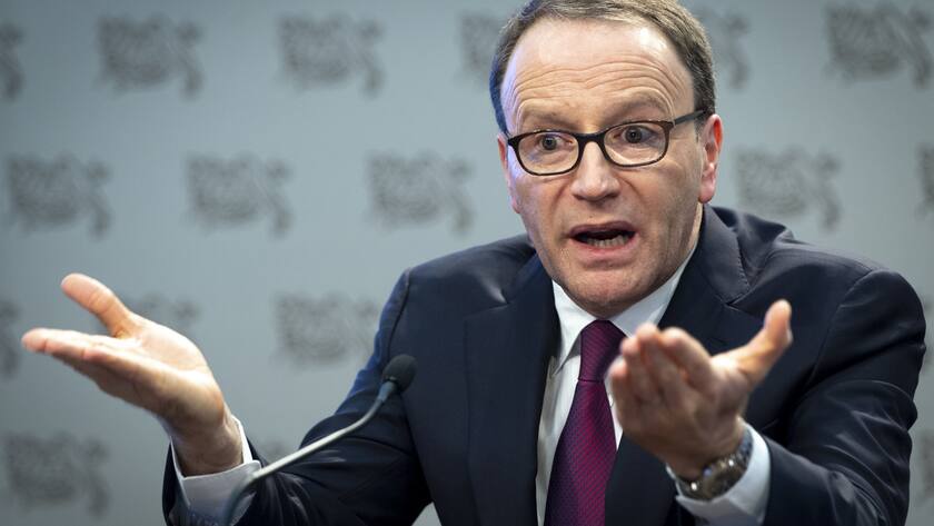 Nestle's CEO Ulf Mark Schneider speaks during the 2019 full-year results press conference of the food and drinks giant Nestle, in Vevey, Switzerland, Thursday, February 13, 2020. (KEYSTONE/Laurent Gillieron)