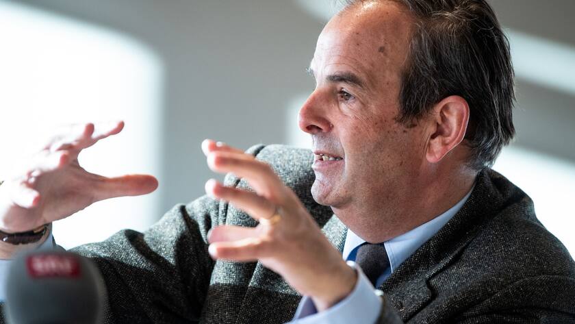 Gerhard Pfister, Parteipraesident und Nationalrat von Die Mitte Schweiz, spricht anlaesslich dem Dreikoenigsgespraech, am Donnerstag, 6. Januar 2022, in Bern. (KEYSTONE/Peter Schneider)