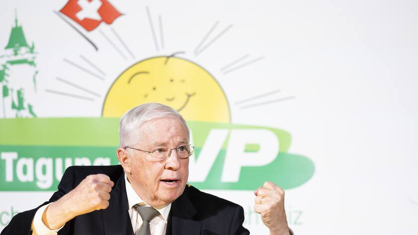 Alt Bundesrat Christoph Blocher spricht an der Albisguetli-Tagung der SVP, am Freitag 21. Januar 2022 in Zuerich. (KEYSTONE/Michael Buholzer)