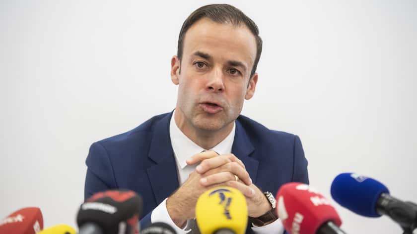 CEO Jerome Gilg spricht an der Medienkonferenz zur Schliessung des Standorts von Manor an der Bahnhofstrasse, aufgenommen am Montag, 23. September 2019, in Zuerich. (KEYSTONE/Ennio Leanza