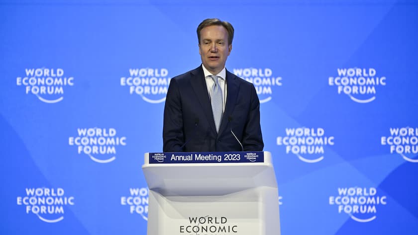 WEF president Borge Brende during his speech on the closing day of the 53rd annual meeting of the World Economic Forum, WEF, in Davos, Switzerland, Friday, January 20, 2023. The meeting brings together entrepreneurs, scientists, corporate and political leaders in Davos under the topic "Cooperation in a Fragmented World" from 16 to 20 January. (KEYSTONE/Gian Ehrenzeller)