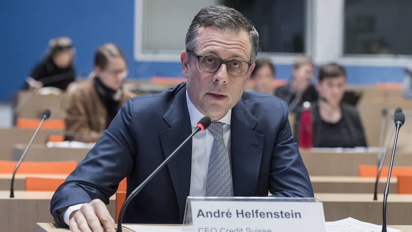 Andre Helfenstein, CEO of Credit Suisse, briefs the media about the latest economic measures to fight the Covid-19 Coronavirus pandemic, on Wednesday, March 25, 2020 in Bern, Switzerland. (KEYSTONE/Alessandro della Valle)