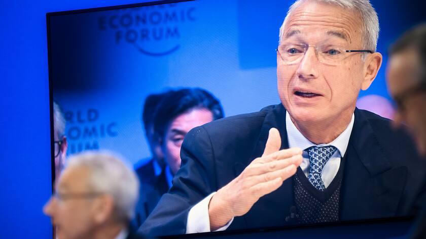 Axel P. Lehmann, Chairman of the Board of Directors at Credit Suisse, speaks during the 53rd annual meeting of the World Economic Forum, WEF, in Davos, Switzerland, Tuesday, January 17, 2023. The meeting brings together entrepreneurs, scientists, corporate and political leaders in Davos under the topic "Cooperation in a Fragmented World" from 16 to 20 January. (KEYSTONE/Gian Ehrenzeller)