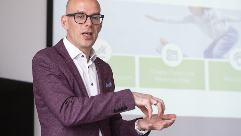 Pascal Grieder, CEO of Salt, presents the 2018 year results of Salt Mobile, at the mobile network operator's headquarters in Renens, Canton of Vaud, Switzerland, on March 13, 2019. (KEYSTONE/Adrien Perritaz)