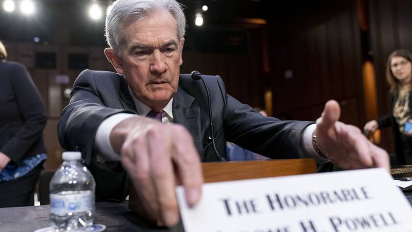 Federal Reserve Chairman Jerome Powell arrives for a Senate Banking Committee hearing on Capitol Hill in Washington, Tuesday, March 7, 2023. (AP Photo/Andrew Harnik).Jerome Powell