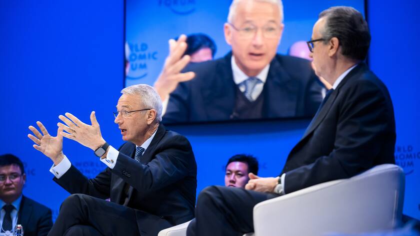 Axel P. Lehmann, Chairman of the Board of Directors at Credit Suisse, speaks during the 53rd annual meeting of the World Economic Forum, WEF, in Davos, Switzerland, Tuesday, January 17, 2023. The meeting brings together entrepreneurs, scientists, corporate and political leaders in Davos under the topic "Cooperation in a Fragmented World" from 16 to 20 January. (KEYSTONE/Gian Ehrenzeller)