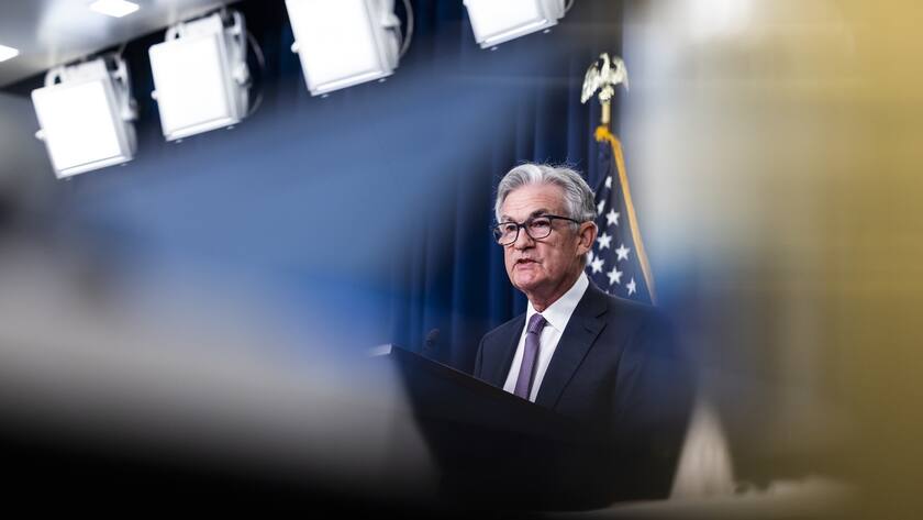 epa10197611 Federal Reserve Board Chairman Jerome Powell holds a news conference after the Fed decided to once again raise interest rates by three-quarters of a percentage point at the William McChesney Martin Jr. Building in Washington, DC, USA, 21 September 2022. This is the third consecutive interest rate hike in a row. EPA/JIM LO SCALZO