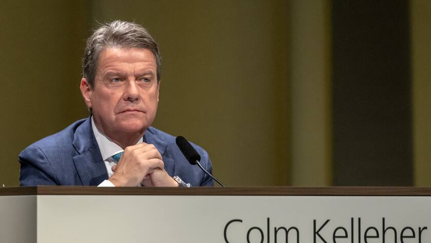 Colm Kelleher, Chairman of the Board of Directors of Swiss Bank UBS, during the general assembly of the UBS in Basel, Switzerland, on Wednesday, April 5, 2023. (KEYSTONE/Georgios Kefalas)