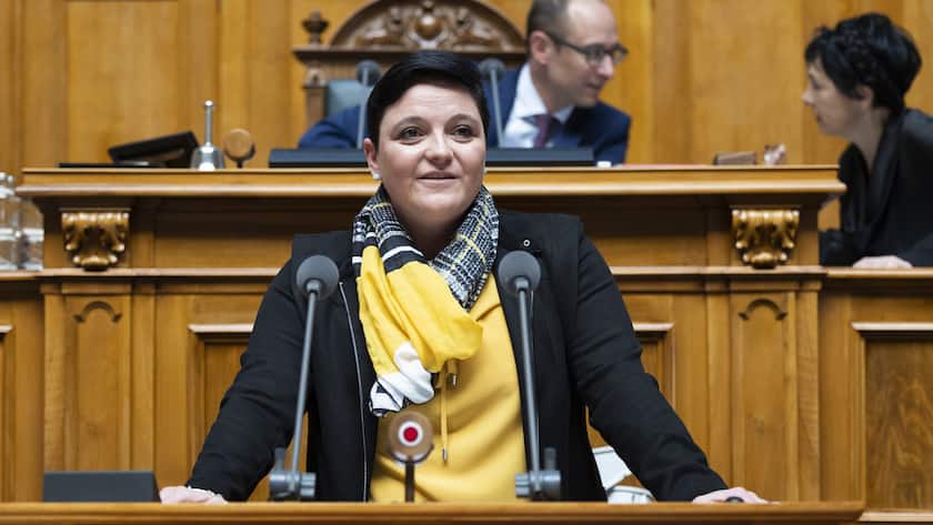 Stefanie Heimgartner, SVP-AG, spricht waehrend der Fruehlingssession der Eidgenoessischen Raete, am Mittwoch, 9. Maerz 2022, im Nationalrat in Bern. (KEYSTONE/Peter Klaunzer)