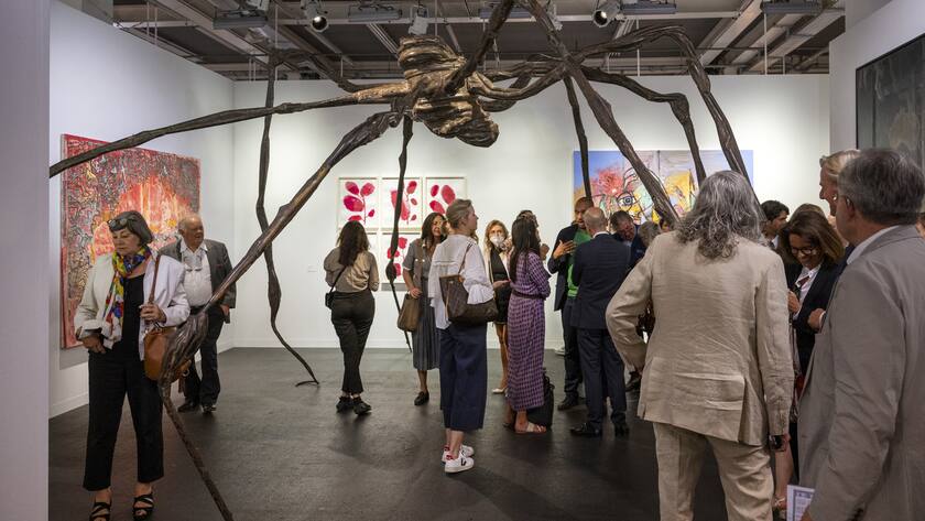 The artwork Spider by French-American artist Louise Bourgeois is on display at the international art show Art Basel, in Basel, Switzerland, on Tuesday, June 14, 2022. (KEYSTONE/Georgios Kefalas)