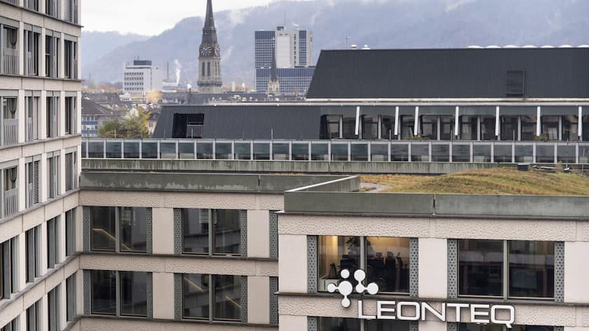 Das Logo der Technologie- und Serviceplattformfirma Leonteq fotografiert am Firmensitz in der Europaallee am 15. November 2019 in Zuerich. (KEYSTONE/Gaetan Bally)