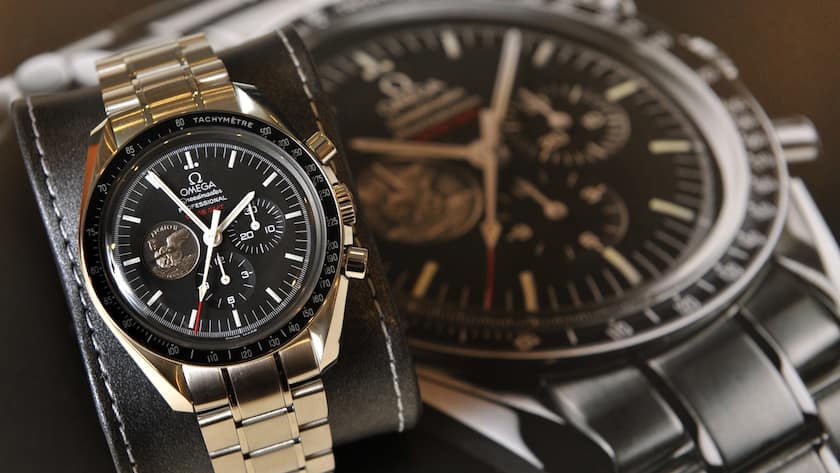 The 'Omega Speedmaster Professional Moonwatch Apollo 11 40th Anniversary Limited Edition' wristwatch is presented in a vitrine of the Omega booth at the world watch and jewellery show 'BaselWorld' in Basel, Switzerland, Wednesday, March 25, 2009. BaselWorld opens it's doors from March 26 to April 2, 2009. 1952 exhibitors from 45 countries will show their latest collections. (KEYSTONE/Georgios Kefalas)