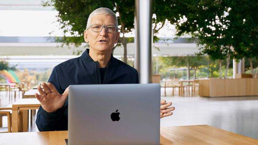 epa08812371 In this still image from the keynote video of a special event provided by Apple, Apple CEO Tim Cook marks a historic day for the Mac and Apple in a special event at Apple Park in Cupertino, California, USA, 10 November 2020. EPA/BROOKS KRAFT / APPLE INC. HANDOUT HANDOUT EDITORIAL USE ONLY/NO SALES