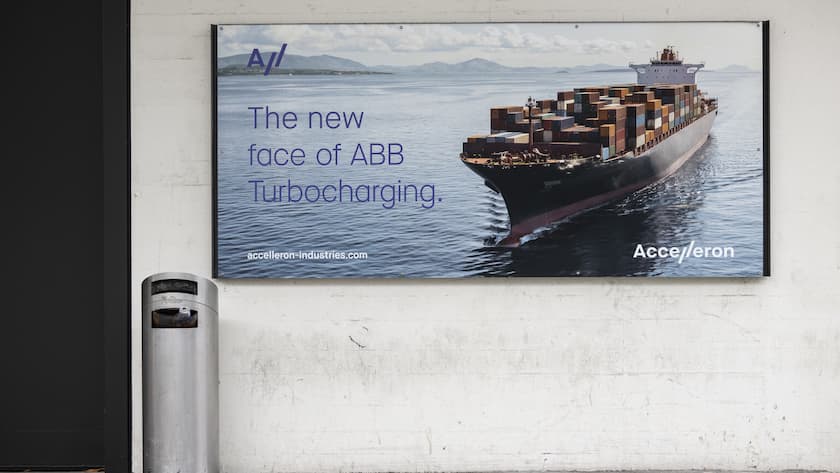 Das Logo von "Turbo Systems Schweiz Ltd - Accelleron" mit Sitz in Baden, aufgenommen am Montag, 3. Oktober 2022. (KEYSTONE/Ennio Leanza).