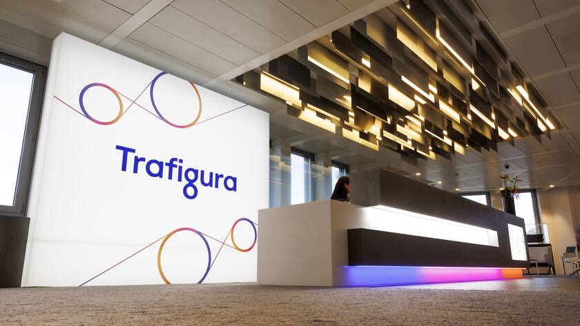 The logo of Trafigura is pictured to the reception of the offices of Trafigura's operational center in Geneva, Switzerland, Tuesday, November 21, 2023. Trafigura is a multinational commodity (base metals and energy) trading company domiciled in Singapore with major regional hubs in Geneva, Houston, Montevideo and Mumbai, founded in 1993. (KEYSTONE/Salvatore Di Nolfi)