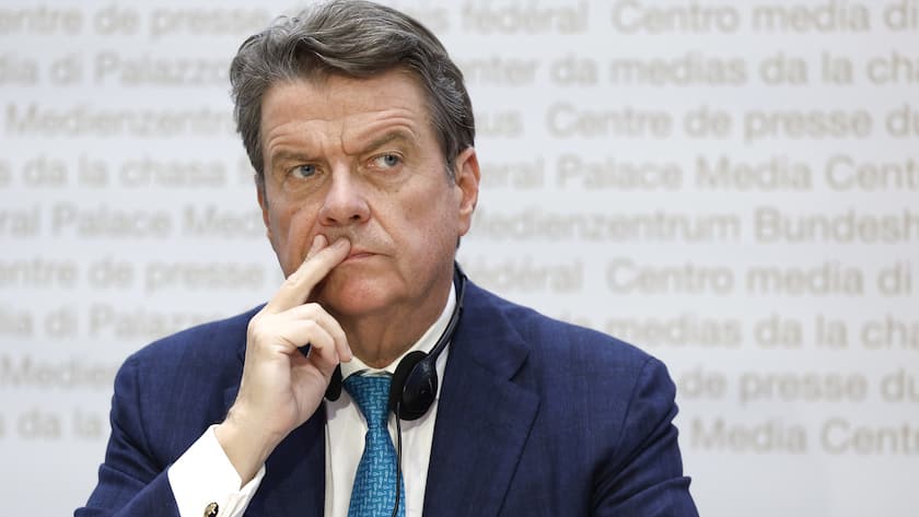 Colm Kelleher, Chairman UBS, reacts during a press conference, on Sunday, 19 March 2023 in Bern. Switzerland's largest bank UBS agreed to take over Credit Suisse for 3 billion Swiss francs ($3.25 billion) in a government-brokered deal over the weekend following days of market upheaval over the health of the banking sector. (KEYSTONE/Peter Klaunzer)