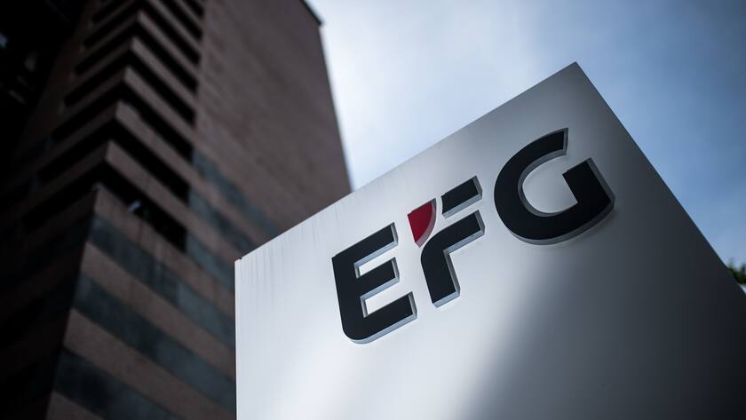 Das Logo der EFG International-Bank, aufgenommen am Dienstag, 2. Mai 2017, in Lugano. (KEYSTONE/Ti-Press/Gabriele Putzu)
