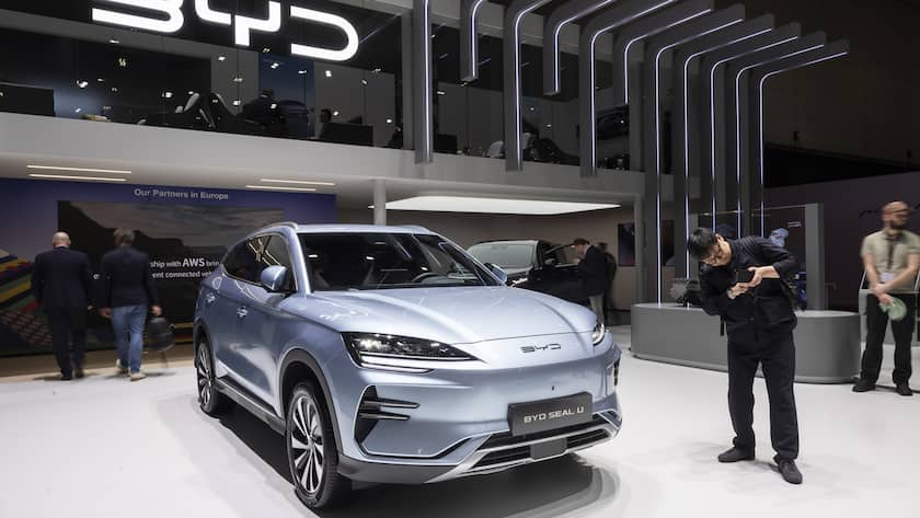 The New BYD Seal U electric is presented during the press day at the 91th Geneva International Motor Show (GIMS) in Geneva, Switzerland, Monday, February 26, 2024. The Motor Show will open its gates to the public from 27 February to 3 March. (KEYSTONE/Cyril Zingaro)
