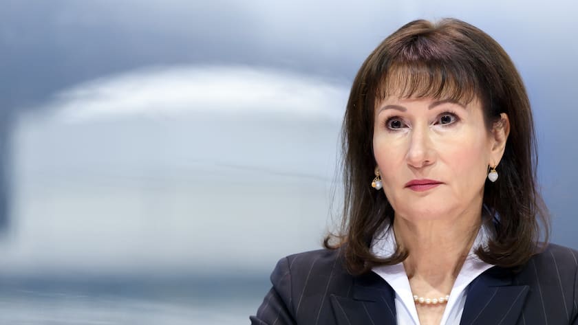 Suzanne Thoma, CEO BKW pictured during a press conference prior to the official shutdown of the Muehleberg nuclear power plant after 47 years of operation, on Friday, 20 December 2019, in Muehleberg, Switzerland. The removal of the nuclear power plant will last till 2034. (KEYSTONE/Anthony Anex)