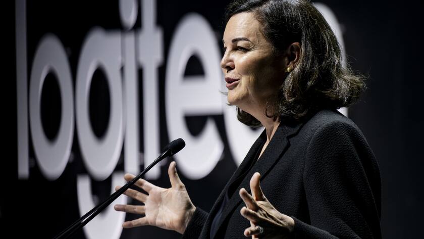 Wendy Becker, Chairperson of the Board of Logitech, speaks during the Annual General Meeting of Logitech at the SwissTech Convention Center, in Ecublens near Lausanne, Switzerland, Wednesday, September 4, 2024. (KEYSTONE/Jean-Christophe Bott)