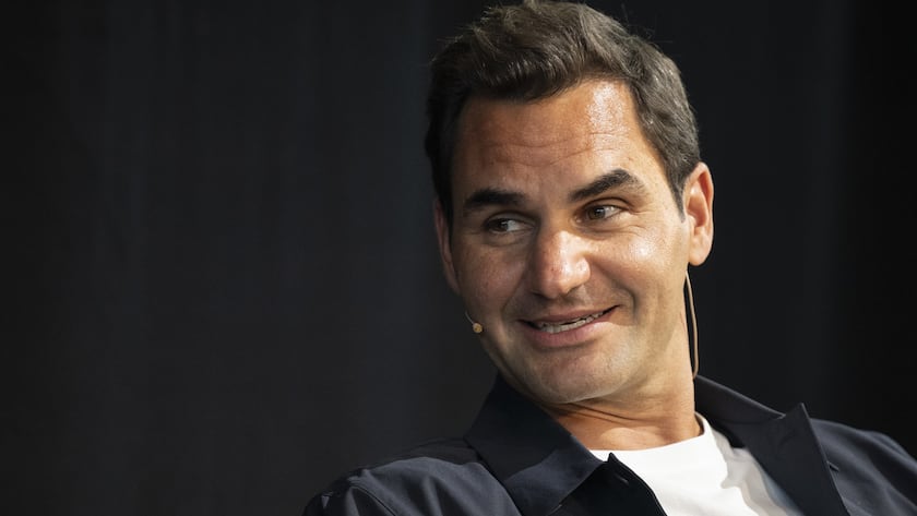 Roger Federer spricht waehrend der Praesentation der Kollektion von Swiss Olympic, Ochsner Sport und On anlaesslich der ÔSwiss Olympic Team Collection Paris 2024', aufgenommen am Mittwoch, 29. Mai 2024 in Zuerich. (KEYSTONE/Ennio Leanza)