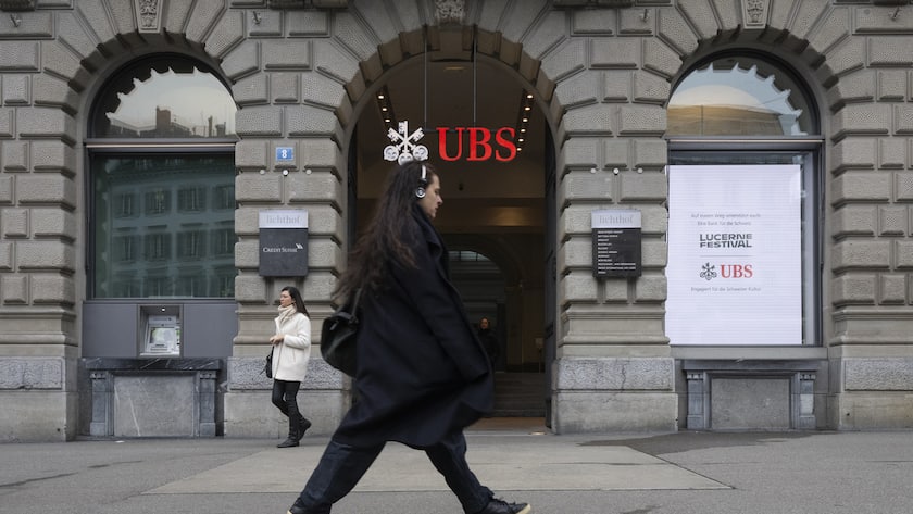 KEYPIX - The logo of the Swiss bank UBS on the former main building of Credit Suisse on Paradeplatz in Zurich, on Friday, 17 January 2025. (KEYSTONE/Ennio Leanza)
