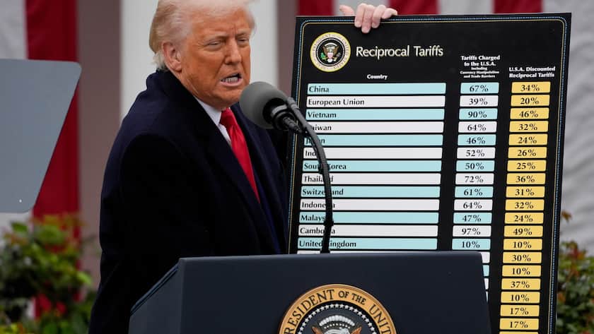 epa12006199 US President Donald Trump speaks during a tariff announcement in the Rose Garden of the White House in Washington, DC, USA, 02 April 2025. Trump plans to roll out tariffs on global trading partners, the centerpiece of his effort to bring back manufacturing to the US and reshape a world trade system he has long decried as unfair. Trump has branded the day 'Liberation Day', though most economists expect US consumers to foot the costs. EPA/KENT NISHIMURA / POOL