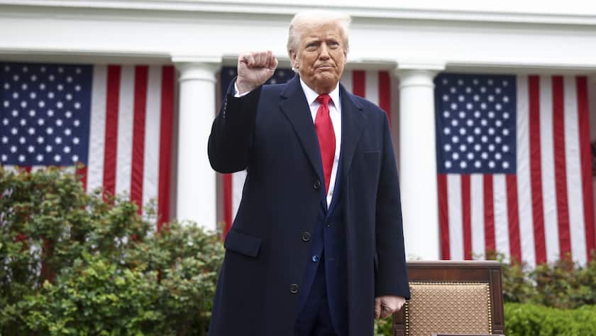 epa12006129 US President Donald Trump gestures before signing an executive order implementing new reciprocal tariffs against US trading partners in the Rose Garden of the White House in Washington, DC, USA, 02 April 2025. Trump has branded the day 'Liberation Day', though most economists expect US consumers to foot the costs. EPA/JIM LO SCALZO / POOL