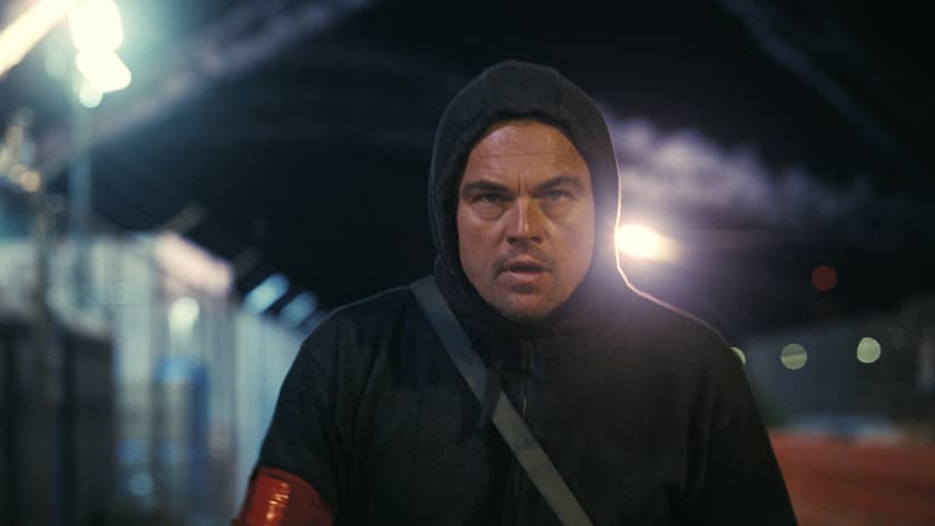 This image released by Warner Bros. Pictures shows Leonardo DiCaprio in a scene from "One Battle After Another." (Warner Bros. Pictures via AP)