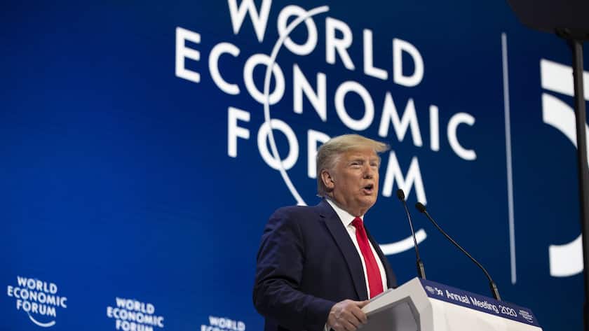 President Donald Trump delivers the opening remarks at the World Economic Forum, Tuesday, Jan. 21, 2020, in Davos, Switzerland. (AP Photo/ Evan Vucci)