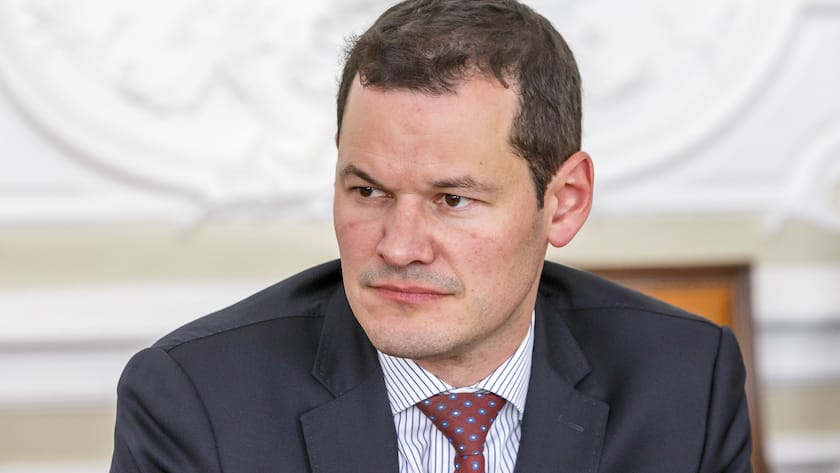 Le conseiller d'Etat Pierre Maudet s'exprime sur la votation concernant Loi relative a la reforme fiscale et au financement de l'AVS (RFFA), lors d'une conference de presse du Conseil d'Etat genevois in corpore, ce mercredi 17 avril 2019 a Geneve. (KEYSTONE/Salvatore Di Nolfi)