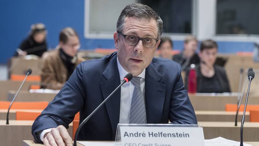Andre Helfenstein, CEO of Credit Suisse, briefs the media about the latest economic measures to fight the Covid-19 Coronavirus pandemic, on Wednesday, March 25, 2020 in Bern, Switzerland. (KEYSTONE/Alessandro della Valle)