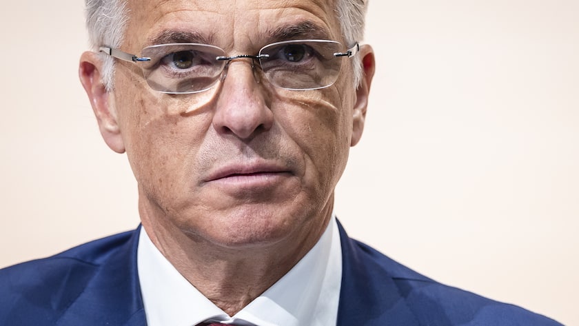 Newly appointed Group Chief Executive Officer of Swiss Bank UBS Sergio P. Ermotti attends news conference in Zurich, Switzerland on Wednesday, March 29, 2023. (KEYSTONE/Michael Buholzer)