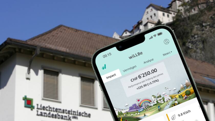 Oben der Fürst, unten die Bank LLB, im Vordergrund die neue App WiLLBe