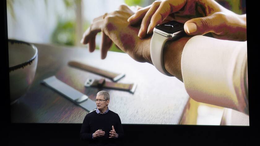 Apple CEO Tim Cook, speaks at an event to announce new products and an update to the Apple Watch at Apple headquarters Monday, March 21, 2016, in Cupertino.