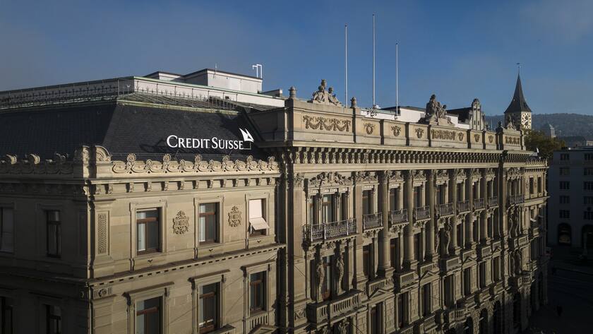 The headquarters of Swiss bank Credit Suisse is pictured in this photo taken with a drone in Zurich, Switzerland on Thursday, October 27, 2022. Credit Suisse announced on October 27, a restructuring plan that includes shrinking its investment bank and raising four billion Swiss francs. (KEYSTONE/Michael Buholzer)