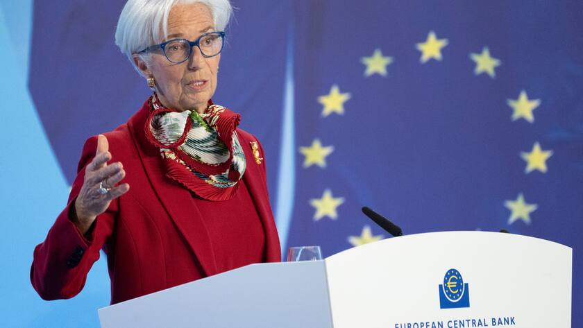 dpatopbilder - 16.03.2023, Hessen, Frankfurt/Main: Christine Lagarde, Präsidentin der Europäischen Zentralbank (EZB) spricht auf einer Pressekonferenz zur aktuellen Ratssitzung der Bank. Foto: Boris Roessler/dpa +++ dpa-Bildfunk +++ (KEYSTONE/DPA/Boris Roessler)