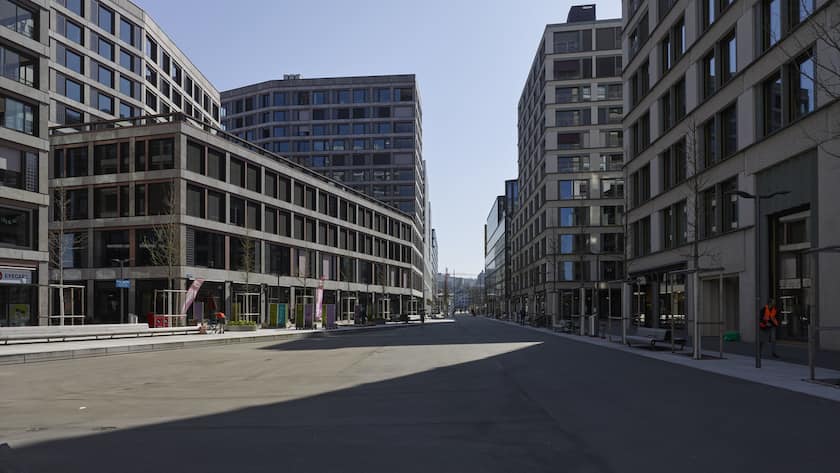 Gebaeude an der Europaallee, fotografiert am 1. April 2021 in Zuerich. (KEYSTONE/Christian Beutler)