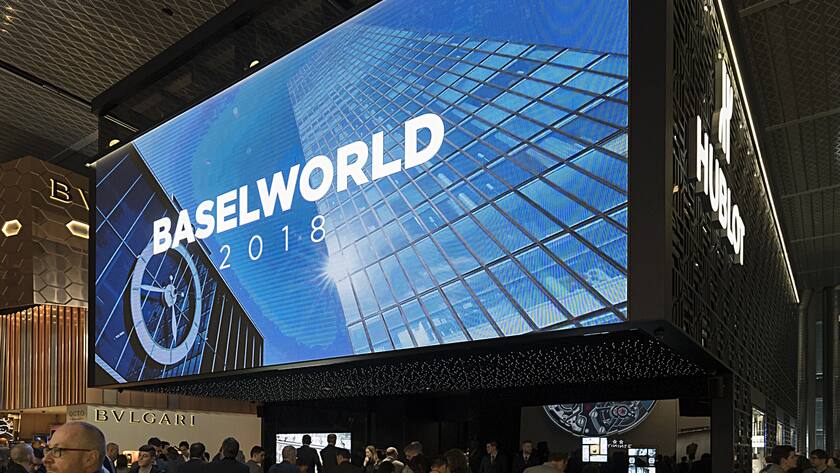 «Baselworld» verschwindet nun endgültig – auch der Name The Hublot booth, pictured at the world watch and jewellery show Baselworld in Basel, Switzerland, on Monday, March 26, 2018. (KEYSTONE/Georgios Kefalas)