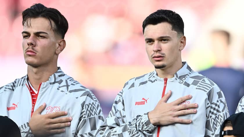 CLUJ-NAPOCA, ROMANIA - JUNE 22: Ardon Jashari, Fabian Rieder, Lewin Blum of Switzerland during the UEFA Under-21 Euro 2023 Group D match between Norway and Switzerland at stadium Dr. Constantin Radulescu, June 22, 2023 in Cluj-Napoca, R Norway v Switzerland - UEFA Under-21 Euro 2023 Copyright: xSebastianxFrejx