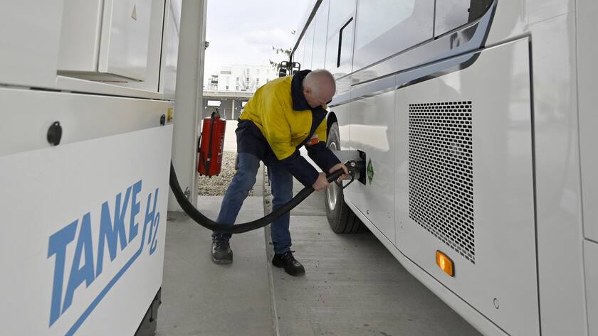 Präsentation des Wasserstoffbus und Wasserstofftankstelle am Montag 21. Februar 2022 in Wien.