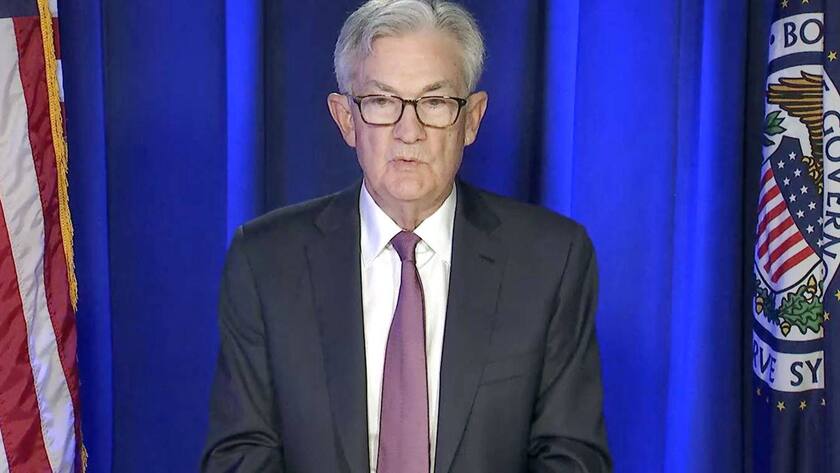 Fed Chairman Powell meets press after FOMC meeting Screenshot shows Federal Reserve Chairman Jerome Powell attending an online press conference on March 16, 2022, after the Fed concluded a two-day meeting of the policy-setting Federal Open Market Committee in Washington earlier in the day. PUBLICATIONxINxGERxSUIxAUTxHUNxONLY A14AA0001269458P