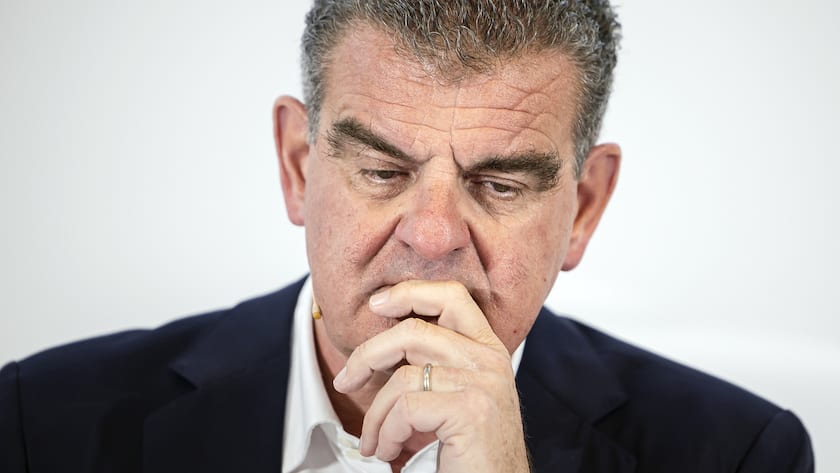 Peter Spuhler, Verwaltungsratspraesident spricht an der Bilanzmedienkonferenz der Stadler Rail, am Mittwoch, 15. Maerz 2023 in Bussnang. (KEYSTONE/Michael Buholzer).