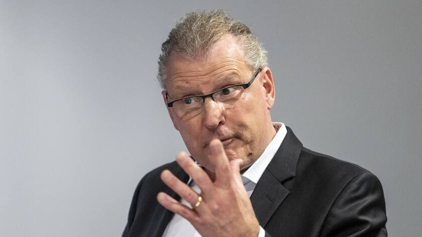 Heinz Taennler, Regierungsrat Zug, spricht waehrend der Nominationsversammlung fuer die National- und Staenderatswahlen der SVP Kanton Zug am Mittwoch, 3. April 2019, in Steinhausen. (KEYSTONE/Alexandra Wey)