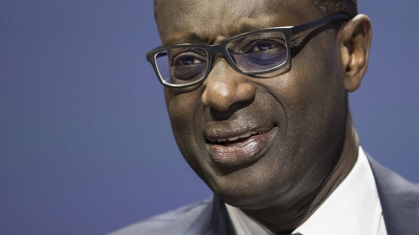 Tidjane Thiam, CEO of Switzerland's second biggest bank Credit Suisse (CS), speaks during the general assembly at the Hallenstadion in Zurich, Switzerland, Friday, April 28, 2017. (KEYSTONE/Ennio Leanza)